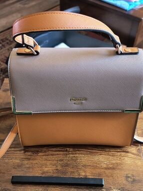 Dune London Two-Tone Taupe and Tan Structured Top-Handle Satchel